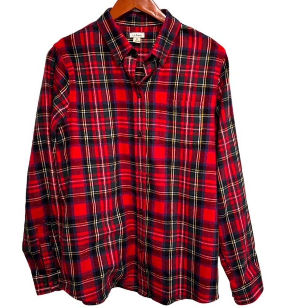 LL Bean Flannel Shirt Womens Size M Long Sleeve‎ Button Down Plaid Red - Picture 11 of 11